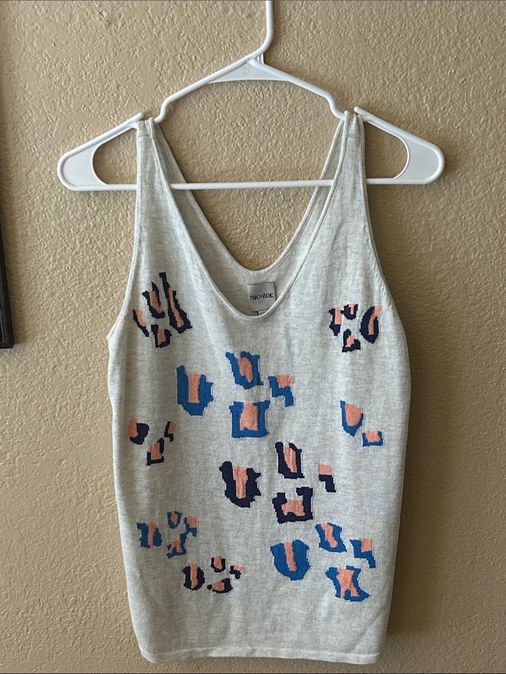 NWT NIC+ZOE Knit Tank Top Abstract Animal Print Sleeveless Sweater Top Size M